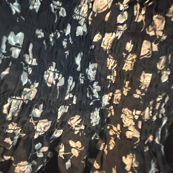 GAP Black Floral Smocked Maxi Dress – Puff Sleeves, Square Neck, Size Large Tall - Picture 2 of 4